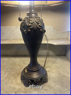 Antique Polygon Beige Chicago Lamp Co Slag Glass Shade withDale Tiffany Base Lamp Antique Polygon Beige Chicago Lamp Co Slag Glass Shade withDale Tiffany Base Lamp