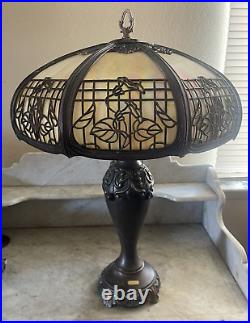 Antique Polygon Beige Chicago Lamp Co Slag Glass Shade withDale Tiffany Base Lamp Antique Polygon Beige Chicago Lamp Co Slag Glass Shade withDale Tiffany Base Lamp