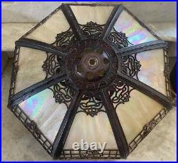 Antique Polygon Beige Chicago Lamp Co Slag Glass Shade withDale Tiffany Base Lamp Antique Polygon Beige Chicago Lamp Co Slag Glass Shade withDale Tiffany Base Lamp