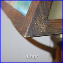 Antique Prairie School Arts and Crafts Oak Framed Slag Glass Table Lamp C1920 Antique Prairie School Arts and Crafts Oak Framed Slag Glass Table Lamp C1920