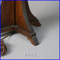 Antique Prairie School Arts and Crafts Oak Framed Slag Glass Table Lamp C1920 Antique Prairie School Arts and Crafts Oak Framed Slag Glass Table Lamp C1920