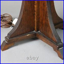 Antique Prairie School Arts and Crafts Oak Framed Slag Glass Table Lamp C1920 Antique Prairie School Arts and Crafts Oak Framed Slag Glass Table Lamp C1920
