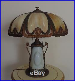Antique Puffy Bent Slag Glass Table Lamp Victorian Art Nouveau