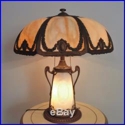 Antique Puffy Bent Slag Glass Table Lamp Victorian Art Nouveau