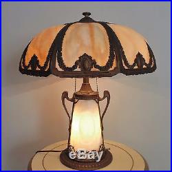 Antique Puffy Bent Slag Glass Table Lamp Victorian Art Nouveau