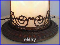 Antique Puffy Bent Slag Glass Table Lamp Victorian Art Nouveau