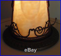 Antique Puffy Bent Slag Glass Table Lamp Victorian Art Nouveau