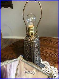 Antique Purple Slag Glass Lamp/beautiful Scenic Overlay