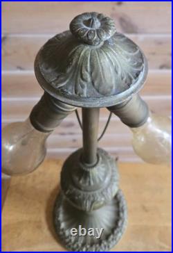 Antique RAINAUD 8 Panel Slag Glass Table Lamp 23 Pull Chain RARE