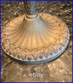 Antique RAINAUD 8 Panel Slag Glass Table Lamp 23 Pull Chain RARE