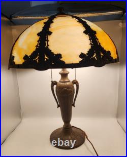 Antique Rainaud A & R Co. Caramel Slag Glass Table Lamp With Original Wiring