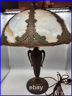 Antique Rainaud A & R Co. Caramel Slag Glass Table Lamp With Original Wiring