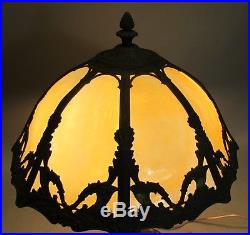 Antique Rainaud Bent Panel Slag Glass Lamp c. 1910 Signed Art Nouveau Handel