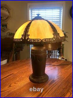 Antique Rainaud Carmel Slag Glass Lamp