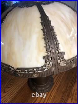 Antique Rainaud Carmel Slag Glass Lamp