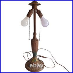 Antique Rainaud Green Slag Glass 8 Panel Table Lamp With Floral Design 22