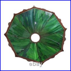Antique Rainaud Green Slag Glass 8 Panel Table Lamp With Floral Design 22