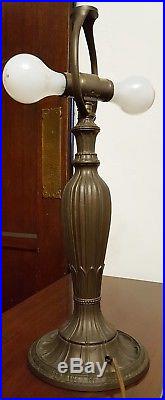 Antique Rainaud Slag Glass Lamp Signed Art Nouveau Ornate Cast Metal Crafts