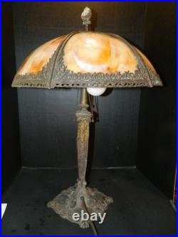 Antique Rare 4 Socket Arts & Crafts Caramel Slag Glass Lamp 28 Ship Finial Exc