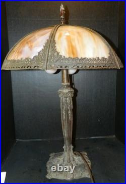 Antique Rare 4 Socket Arts & Crafts Caramel Slag Glass Lamp 28 Ship Finial Exc