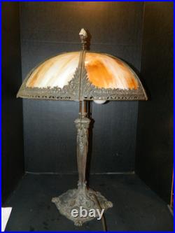 Antique Rare 4 Socket Arts & Crafts Caramel Slag Glass Lamp 28 Ship Finial Exc