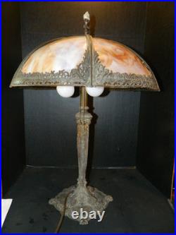 Antique Rare 4 Socket Arts & Crafts Caramel Slag Glass Lamp 28 Ship Finial Exc