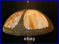Antique Rare 4 Socket Arts & Crafts Caramel Slag Glass Lamp 28 Ship Finial Exc