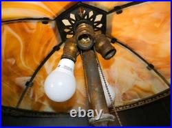 Antique Rare 4 Socket Arts & Crafts Caramel Slag Glass Lamp 28 Ship Finial Exc