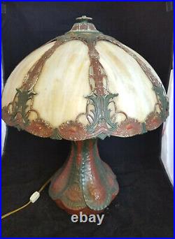 Antique Rare Ceramic table lamp with a slag glass shade Handel-Tiffany ERA