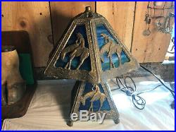 Antique Rare End of Trail Lead Slag Glass Lamp Art Nouveau