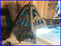 Antique Rare End of Trail Lead Slag Glass Lamp Art Nouveau