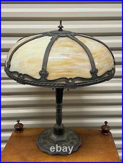 Antique Rare Zodiac Art Nouveau Carmel Slag Glass Silver Wash Lamp