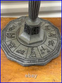 Antique Rare Zodiac Art Nouveau Carmel Slag Glass Silver Wash Lamp