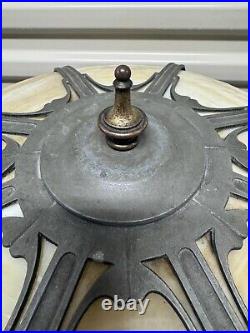 Antique Rare Zodiac Art Nouveau Carmel Slag Glass Silver Wash Lamp