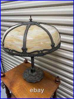 Antique Rare Zodiac Art Nouveau Carmel Slag Glass Silver Wash Lamp