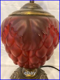 Antique Red Satin Glass Oil Lamp Base For Slag Glass Artichoke Double Socket