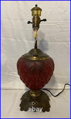 Antique Red Satin Glass Oil Lamp Base For Slag Glass Artichoke Double Socket