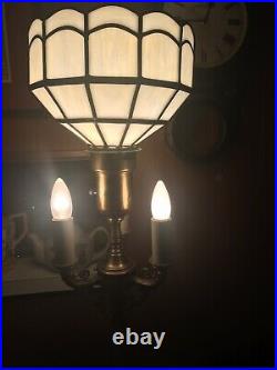 Antique Rembrandt Art Nouveau Torchiere Floor Lamp with White Slag Glass SHADE