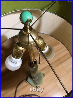 Antique Retro Houze Akro Agate Jadeite Slag Glass Double Socket Lamp Beige Shade