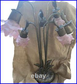Antique Rose Petal Glass Shade Drop Hanging Ceiling Chandelier Slag Glass Lamps
