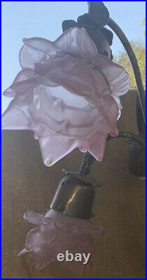 Antique Rose Petal Glass Shade Drop Hanging Ceiling Chandelier Slag Glass Lamps