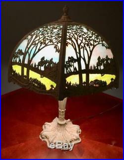 Antique Royal Art Glass Co. Blue Slag Art Nouveau Arts & Crafts Glass Lamp