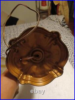 Antique Royal Art Glass Co. C1910 Bent Slag Glass Lamp with Ornate Shade