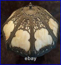 Antique Royal Art Glass Co. Caramel Slag Glass Lamp 18 Shade Signed Base c1910