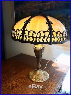 Antique Royal Art Glass Co, N. Y. Lamp Bent Slag Glass Shade Era 1910 -1925