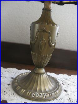 Antique SIGNED Bradley Hubbard Table Lamp Convex Slag Glass Grapes Vines Leaves