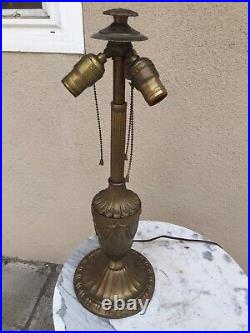 Antique SIGNED Bradley Hubbard Table Lamp Convex Slag Glass Grapes Vines Leaves