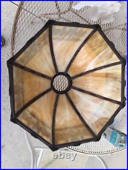 Antique SIGNED Bradley Hubbard Table Lamp Convex Slag Glass Grapes Vines Leaves