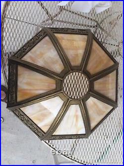 Antique SIGNED Bradley Hubbard Table Lamp Convex Slag Glass Grapes Vines Leaves