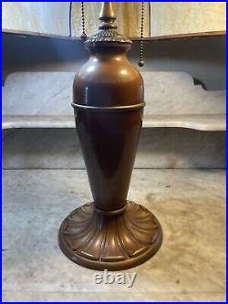 Antique SIGNED Miller Company Table Lamp Polygon Convex Slag Glass Vines Leaves